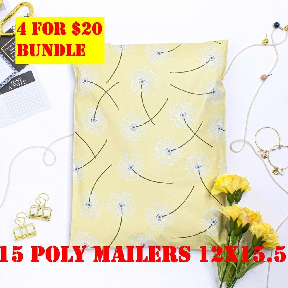 15 Pack 12x15.5 Poly Mailers Dandelion Designer
